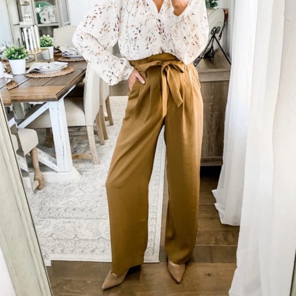 a new day Pants - WIDE LEG HIGH RISE RICH GOLDEN/DARK TAN COLOR PANTS